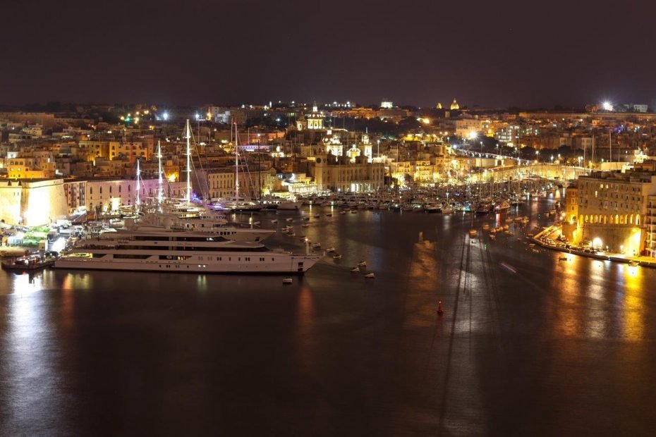 Night view from Upper Barraka Gardens, Valletta, Malta