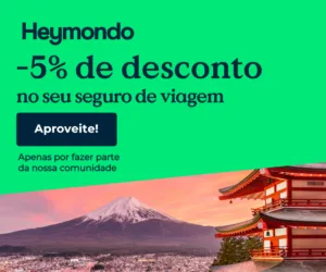 Widget Seguro de Viagem Heymondo com Desconto de 5% e Imagem do Monte Fuji, Japão