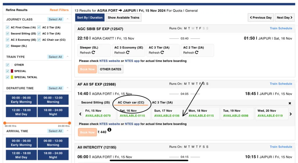 Train selection and date for buying train tickets in India