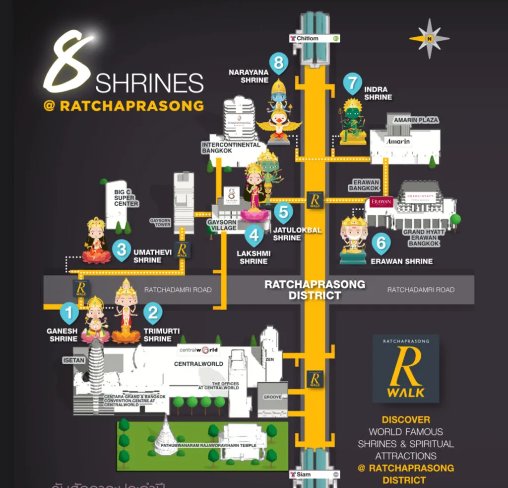 Map of Shrines to Discover in Ratchaprasong